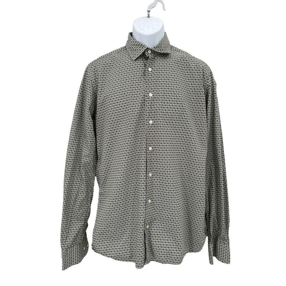 Suit Supply Shirt Men's 18 3/4 L 40-7 Green Retro Cotton Long Sleeve Button Up